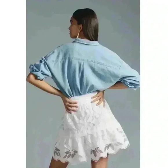 THE SOMERSET MINI SKIRT: CUTWORK EDITION By Anthropologie Floral White size XL - Picture 3 of 12